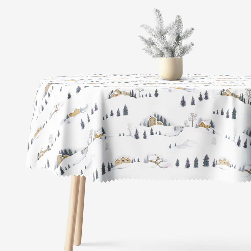 Ovale Weihnachts-Tischdecke Teflon - Winterlandschaft