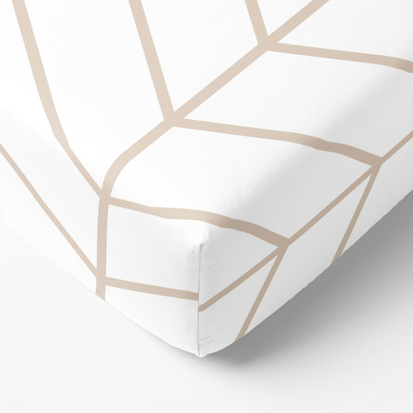 Spannbettlaken aus Baumwolle - Beiger Zickzack auf Weiß