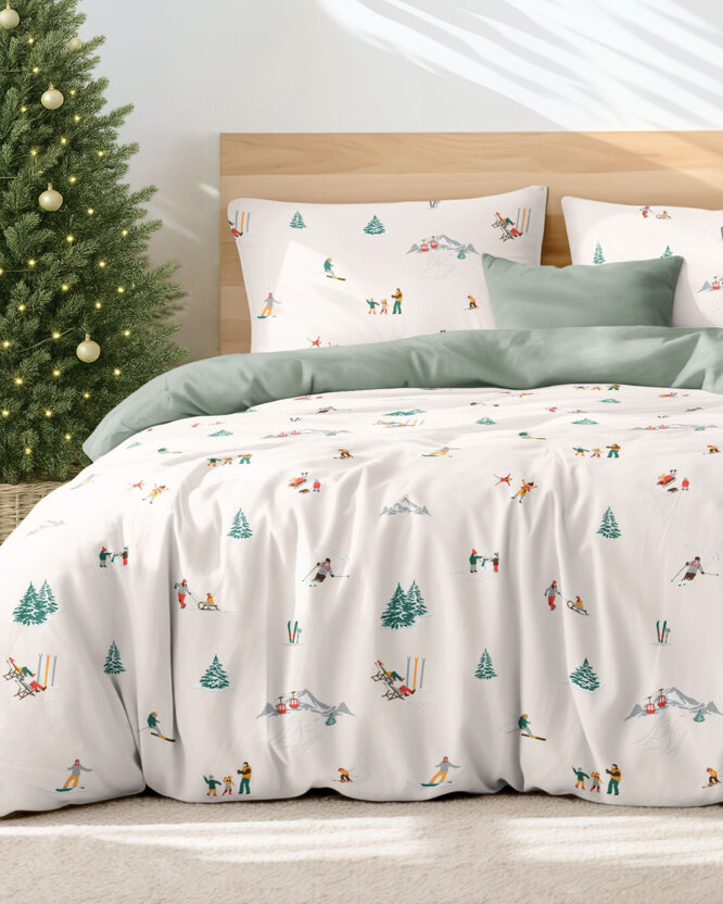 Weihnachtlich Bettwäsche aus Baumwolle Duo - Winterfreuden mit Salbeigrün