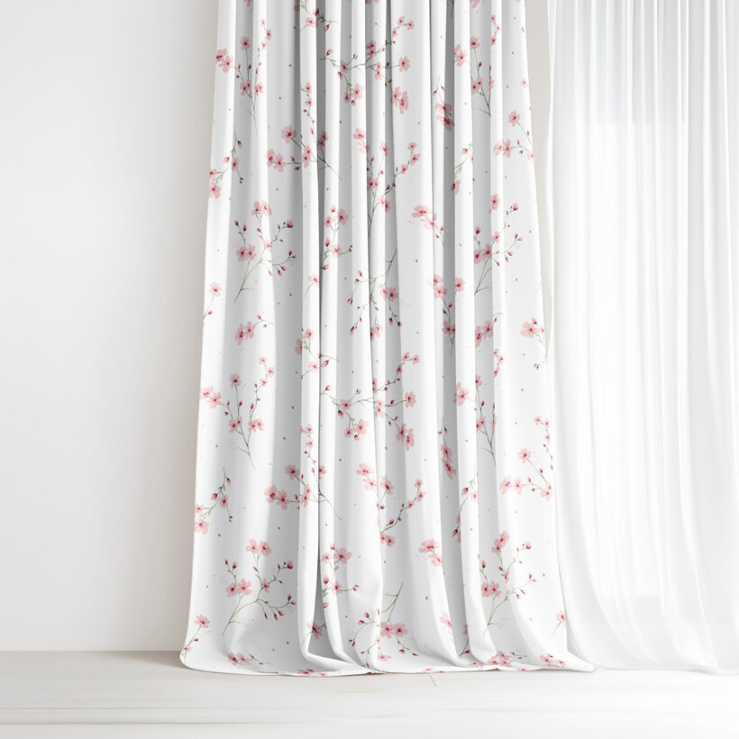 Vorhang aus Baumwolle - Blühende Sakura-Kirschbäume