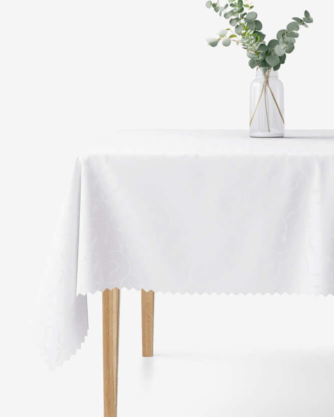 Festliche eckige Teflon-Tischdecke - weiß mit großen Ornamenten