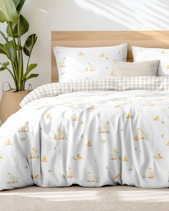 Ostern Bettwäsche aus Baumwolle - Enten mit Latte Würfel