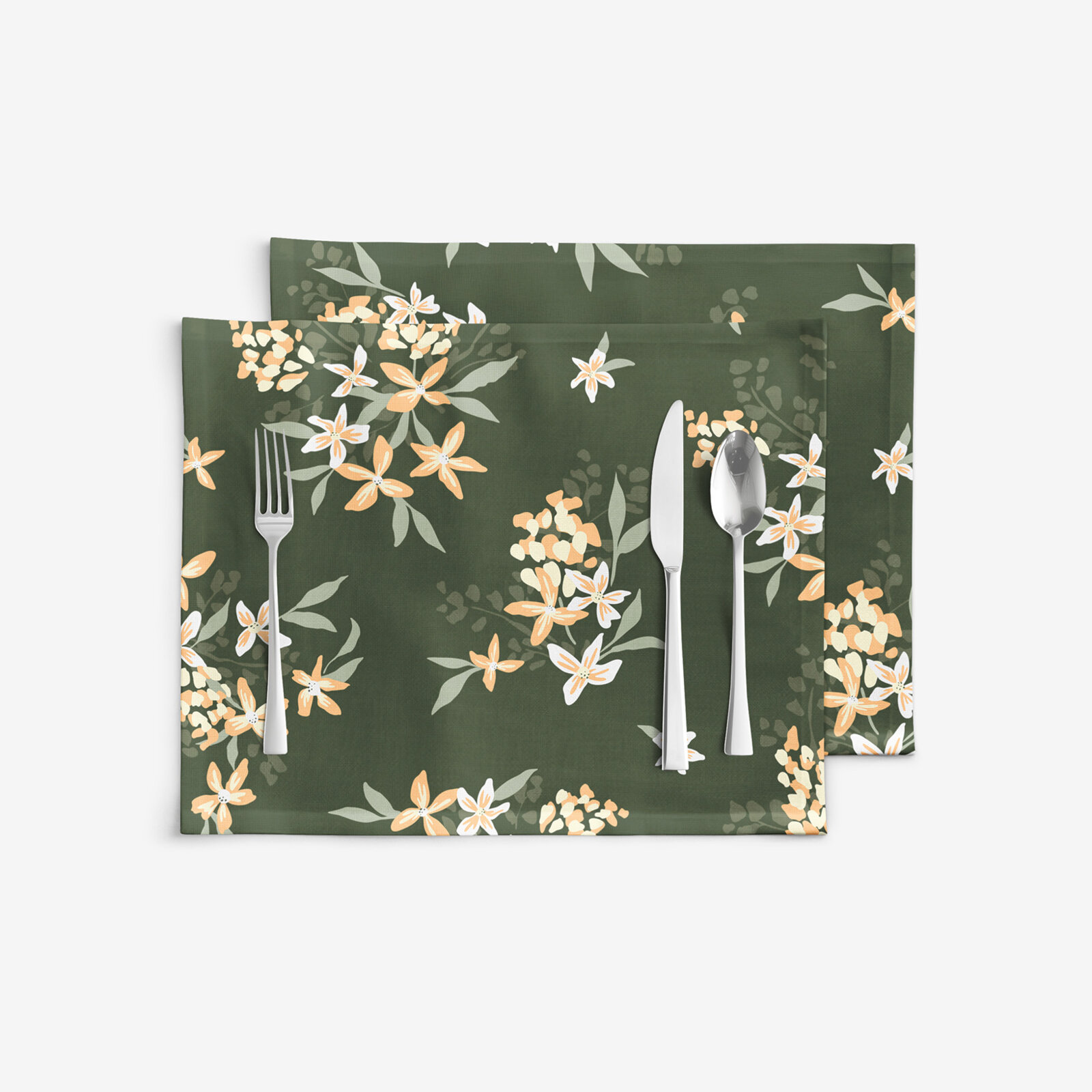 Tischset 100% Baumwolle - apricotfarbene Blumen - 2 Stück