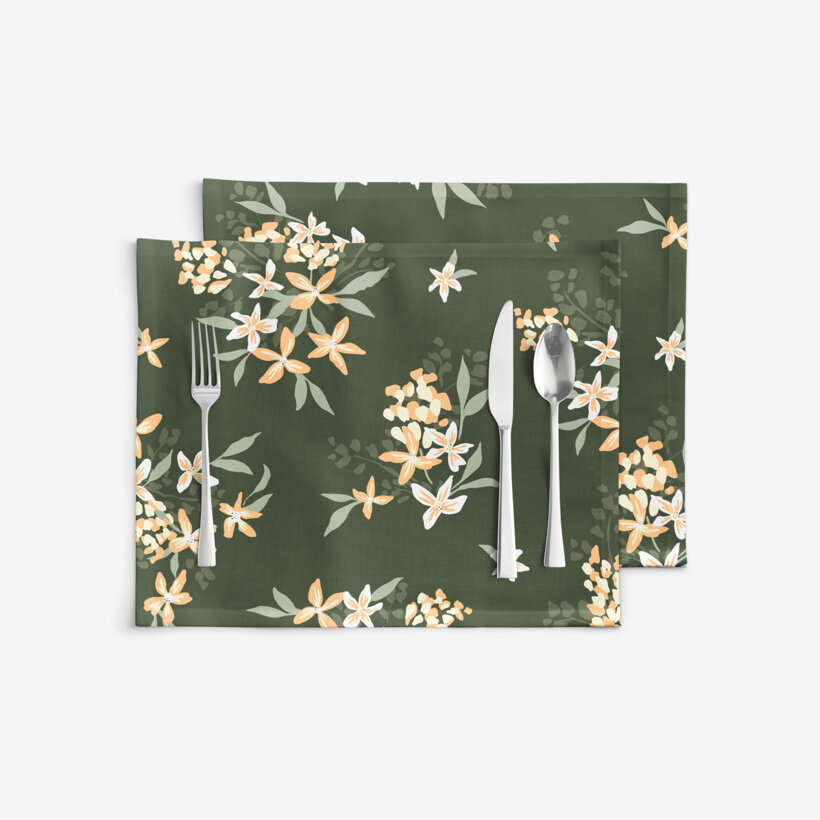 Tischset 100% Baumwolle - apricotfarbene Blumen - 2 Stück
