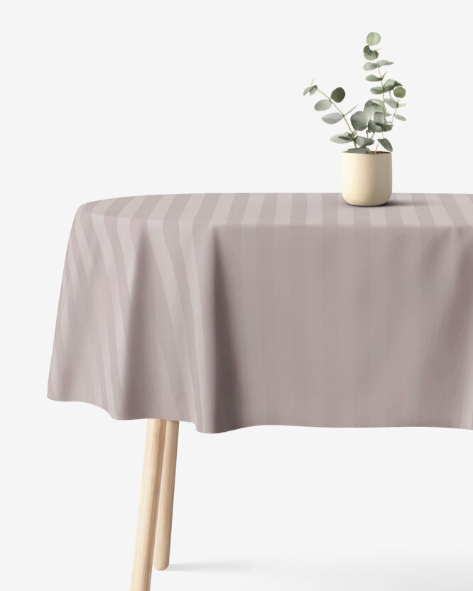 Festliche ovale Damast-Tischdecke - graubraun Streifen mit Satin-Glanz