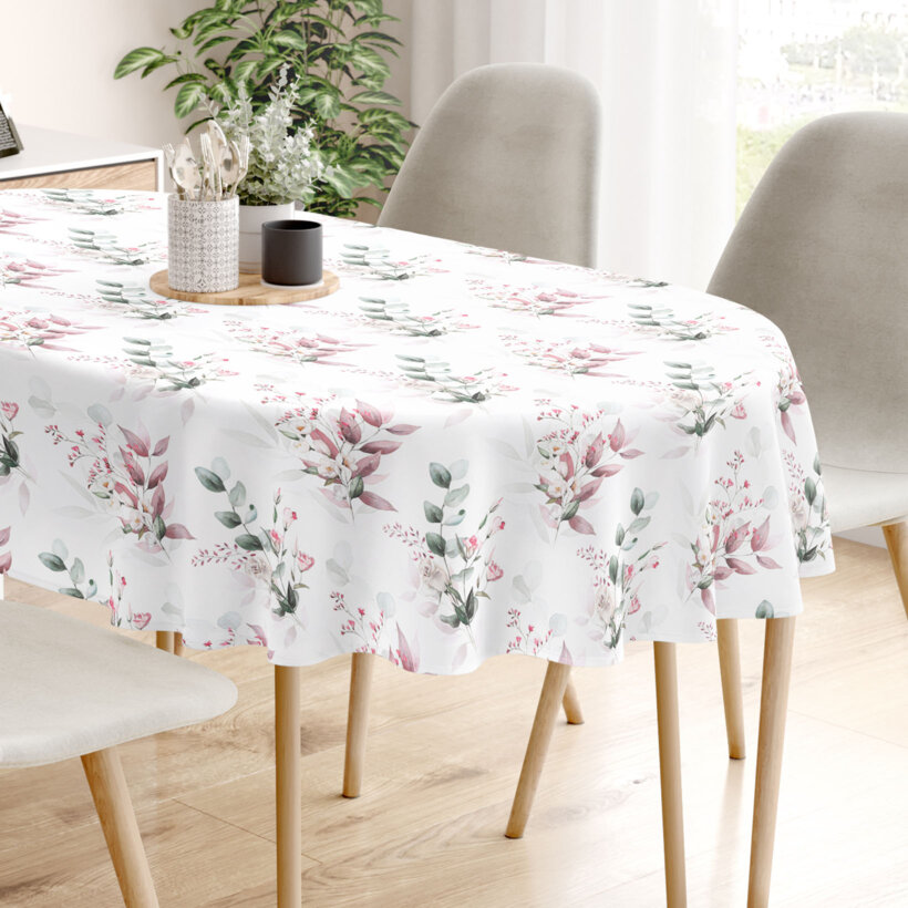 Ovale Tischdecke aus 100% Baumwolle Deluxe - zarte Rosen