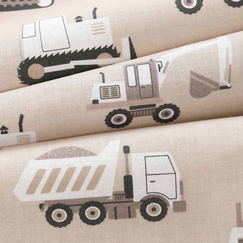 Bettwäsche für Babybetten aus Baumwolle - Lastwagen und Bagger auf Beige