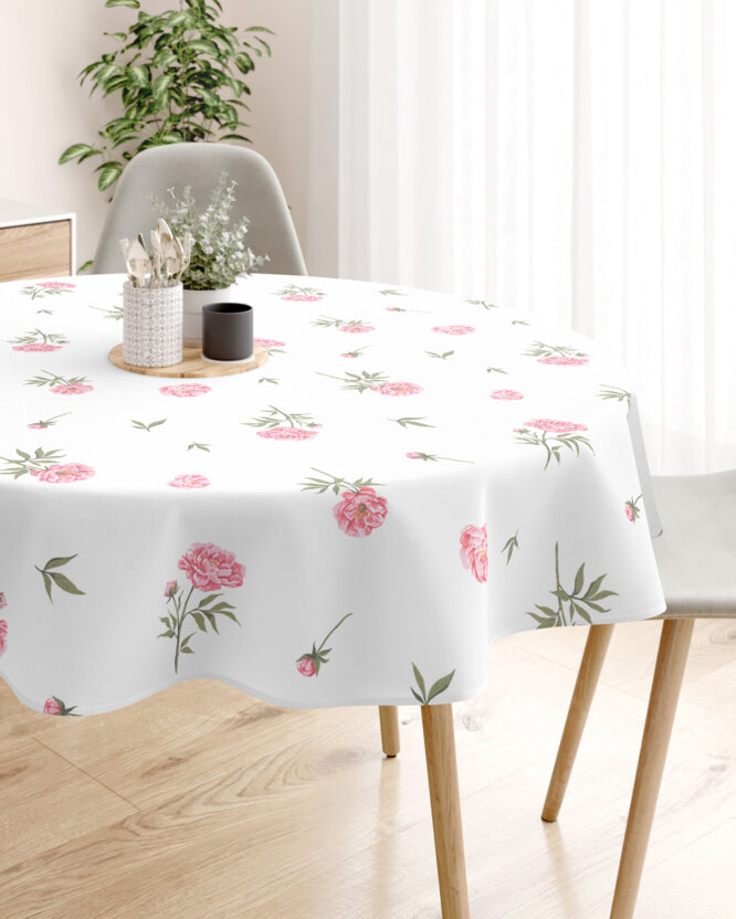 Runde Tischdecke 100% Baumwolle - Pfingstrosen