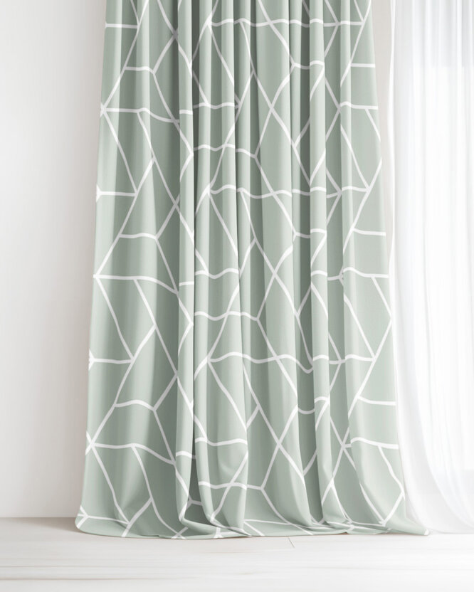 Vorhang aus Baumwolle - Mosaik auf Salbeigrün