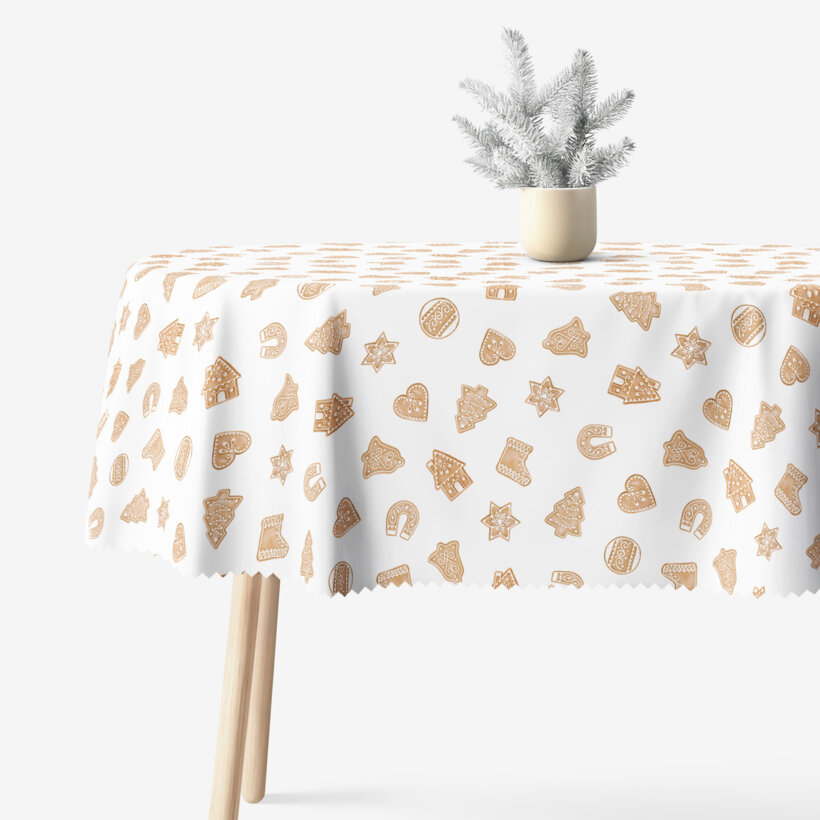 Ovale Weihnachts-Tischdecke Teflon - Lebkuchen