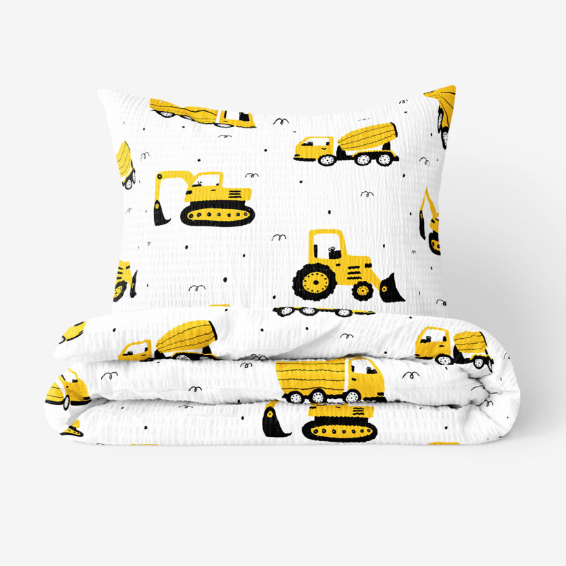 Kinder - Seersucker Bettwäsche - Bagger und Baufahrzeuge
