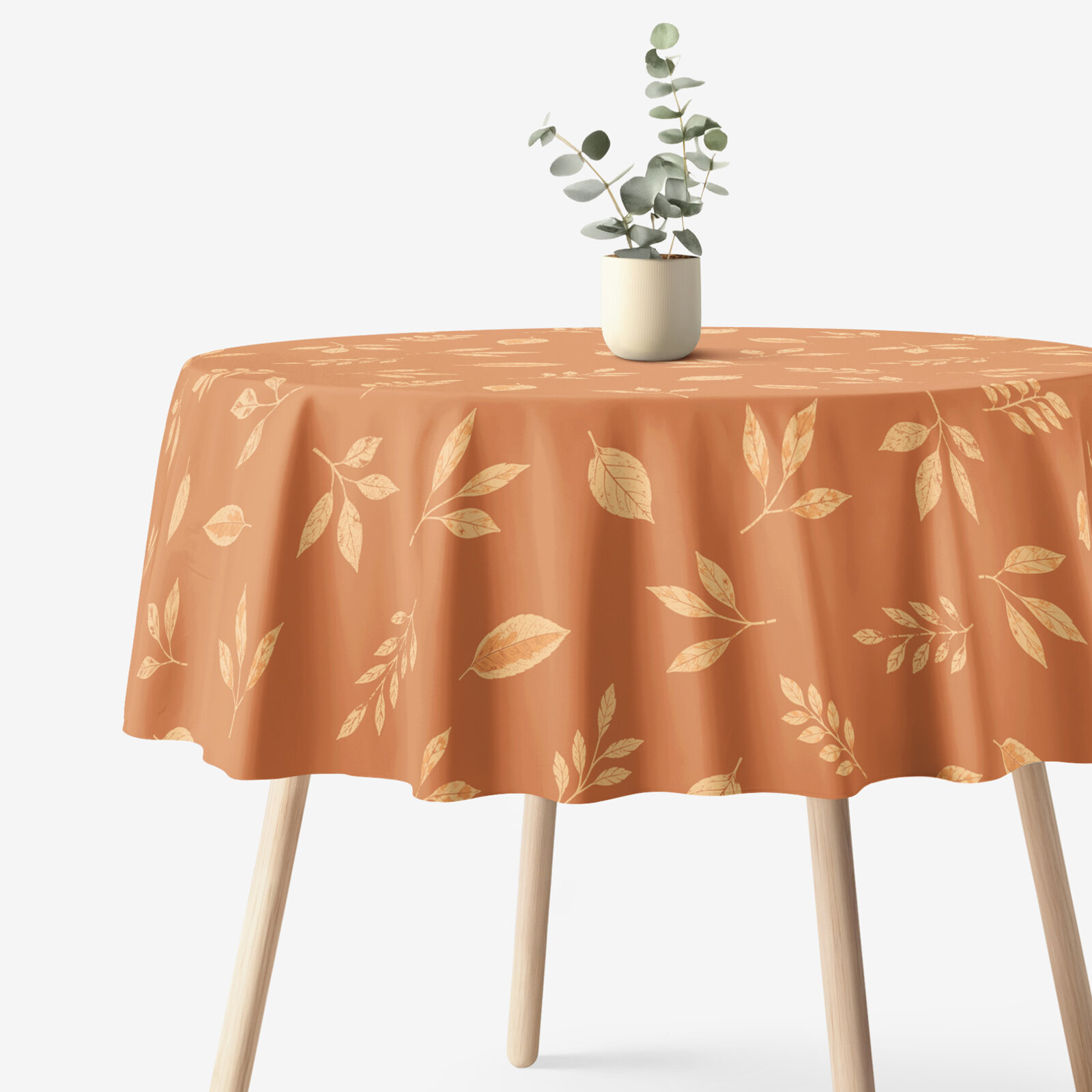 Runde Tischdecke 100% Baumwolle - Orange Herbstblätter