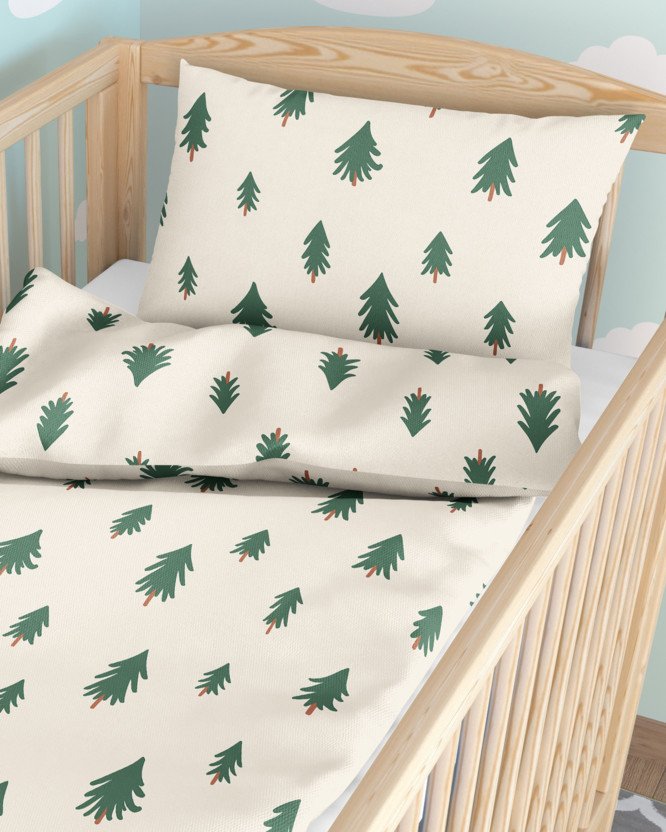Bettwäsche für Babybetten aus Baumwolle - Bäumchen auf natur