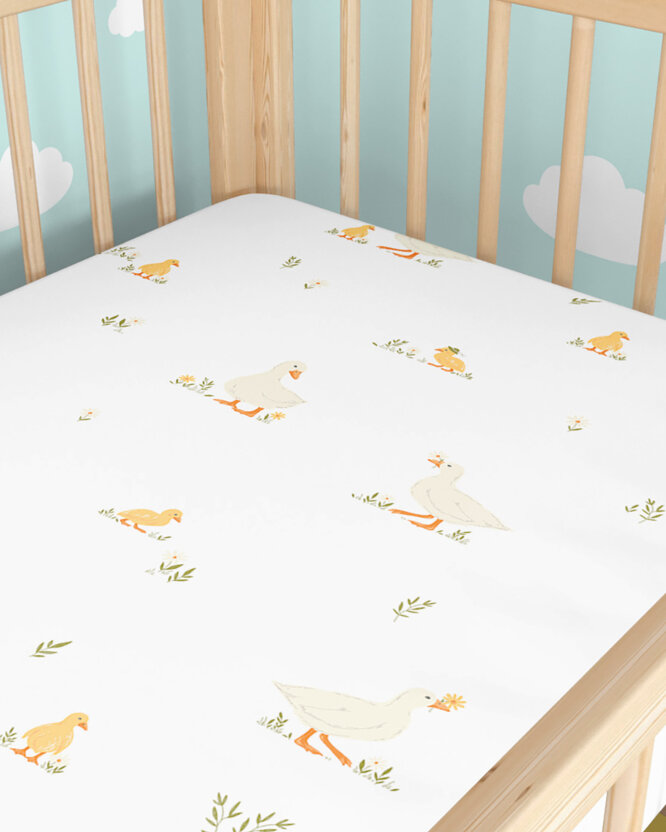 Ostern Spannbetttuch aus Baumwolle für Babybetten - Enten