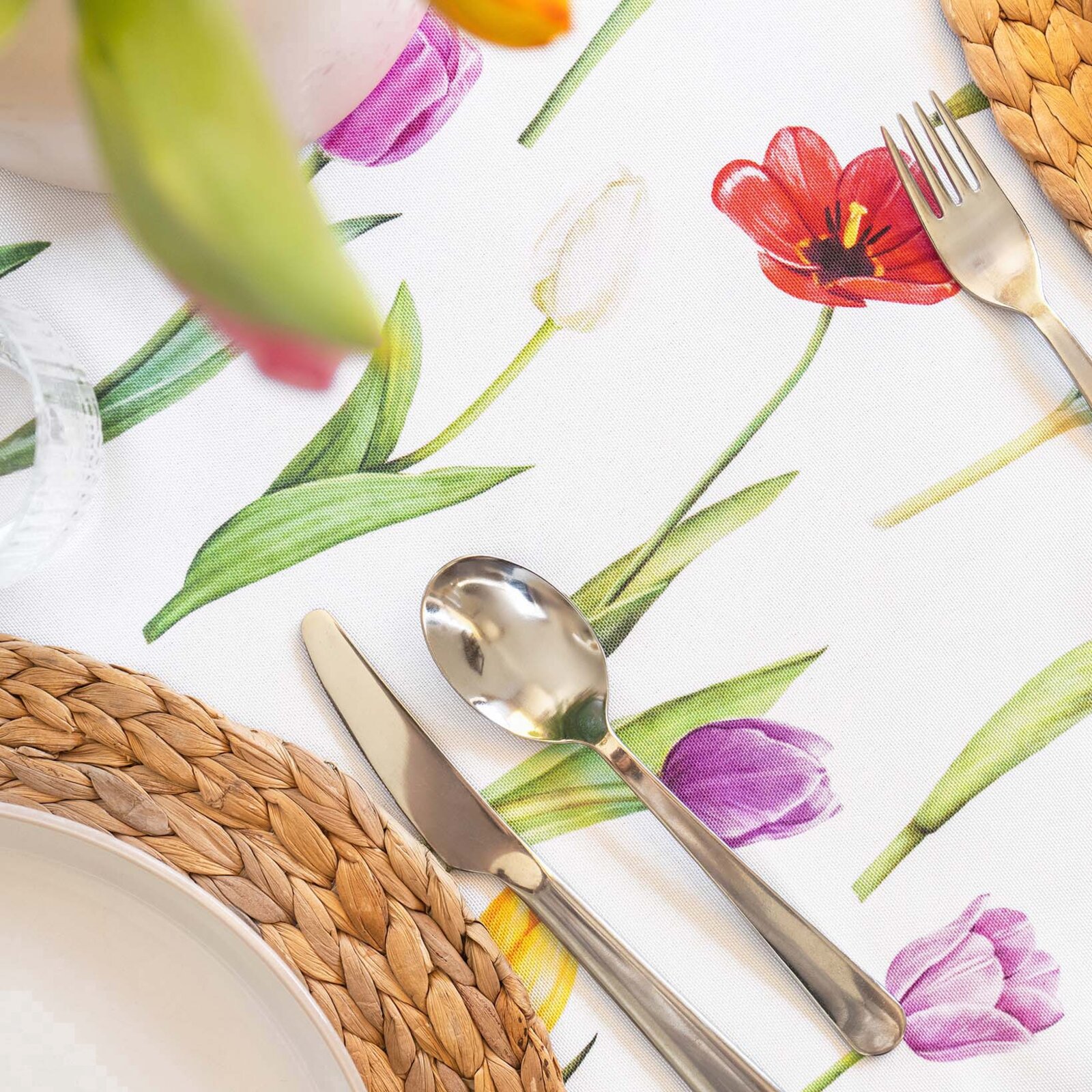 Eckige Teflon-Tischdecke - Bunte Tulpen