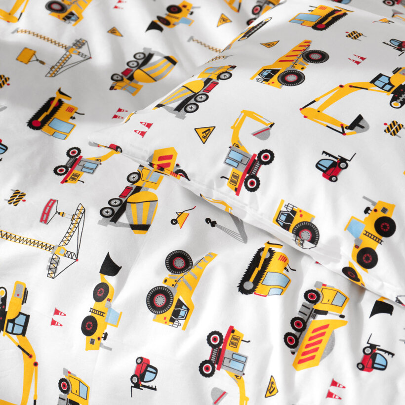 Kinder - Bettwäsche aus Baumwolle - Lastwagen und Bagger