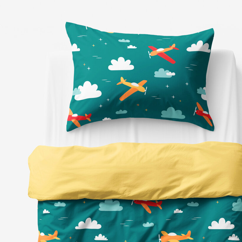 Kinder-Bettwäsche aus Baumwolle Duo - Abenteuer in der Luft mit gelb