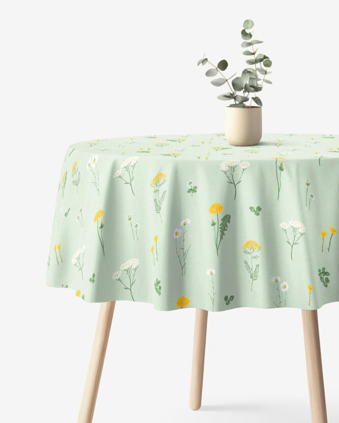 Runde Tischdecke 100% Baumwolle - Grüne Wiese