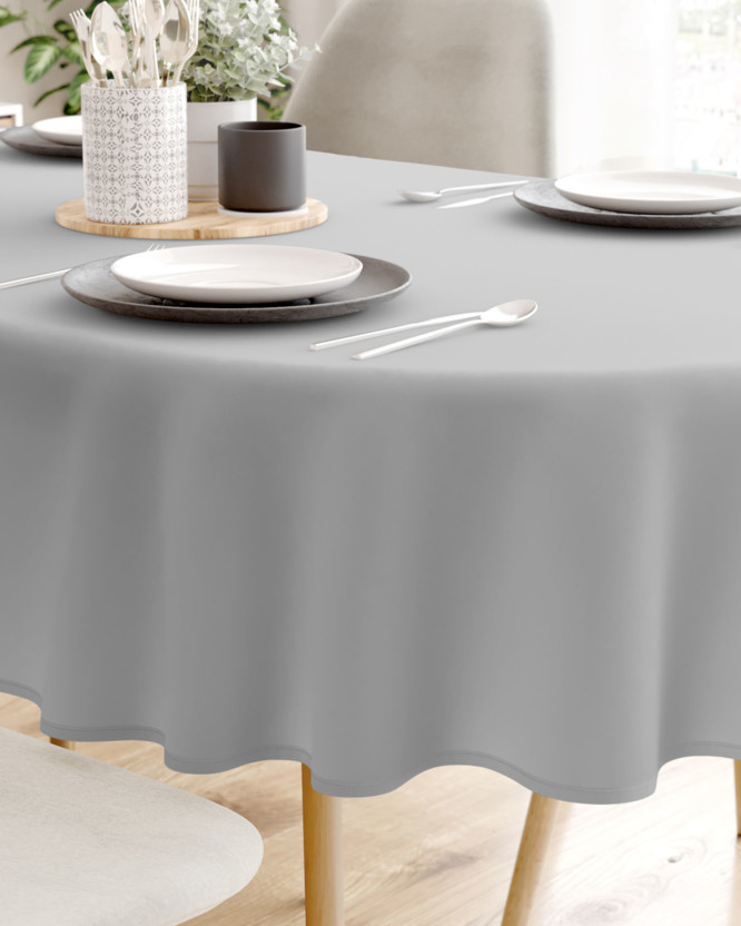 Ovale Tischdecke aus 100% Baumwolle - grau