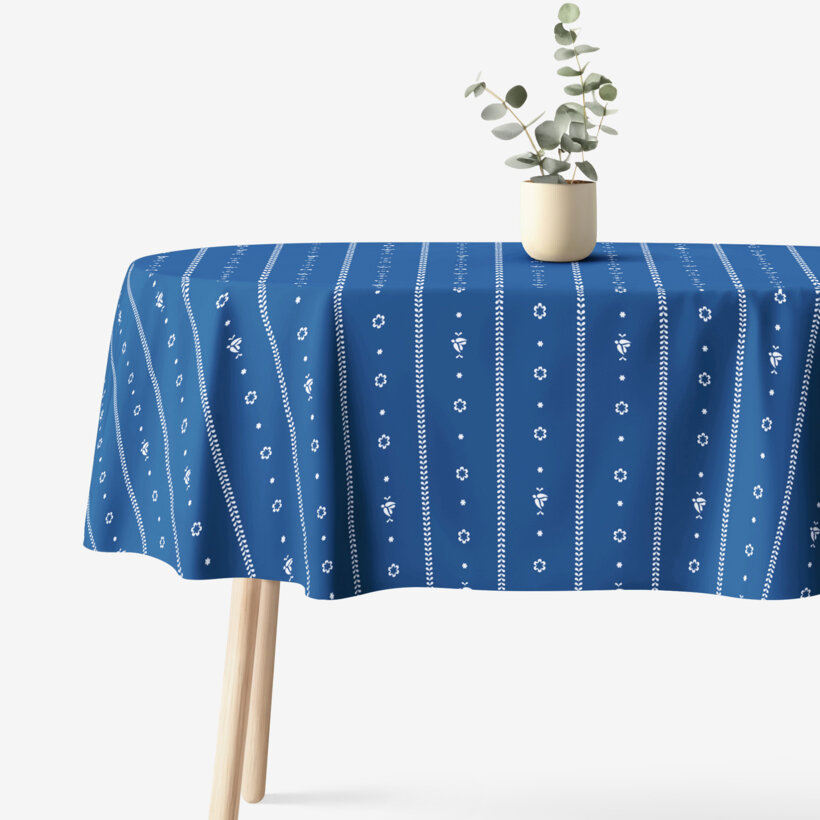 Ovale Tischdecke aus 100% Baumwolle - Blaue Folklore