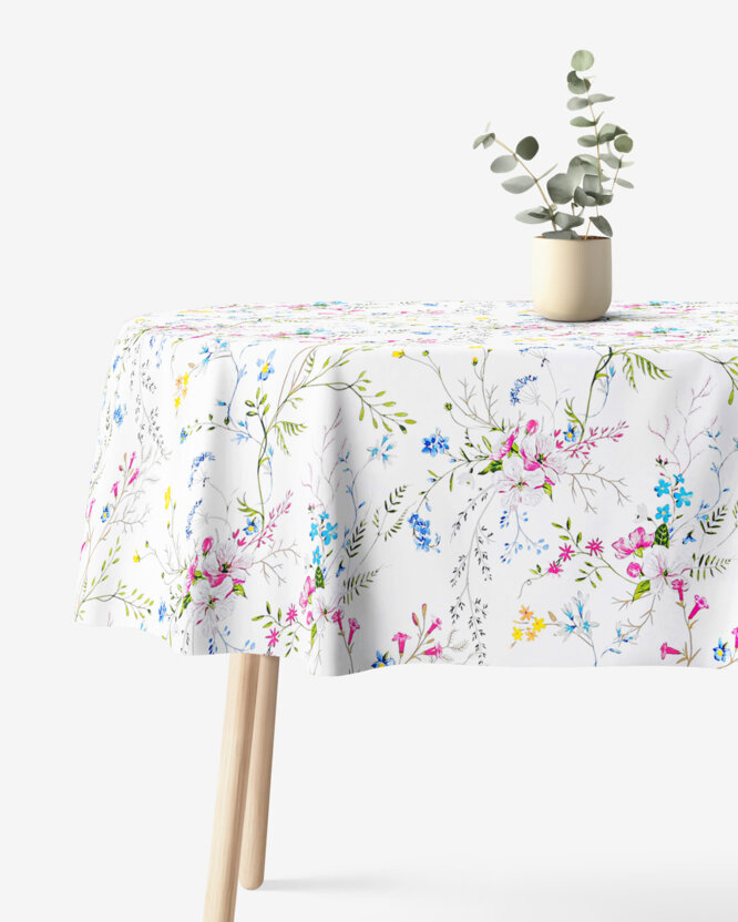 Ovale Tischdecke aus 100% Baumwolle - Gemalte Wiesenblumen