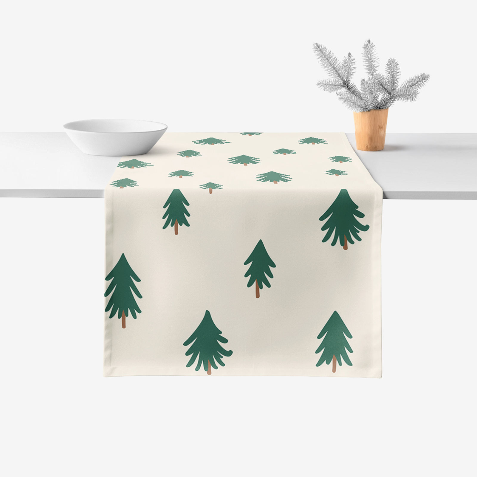 Tischläufer aus 100% Baumwollköper - Berge auf natur