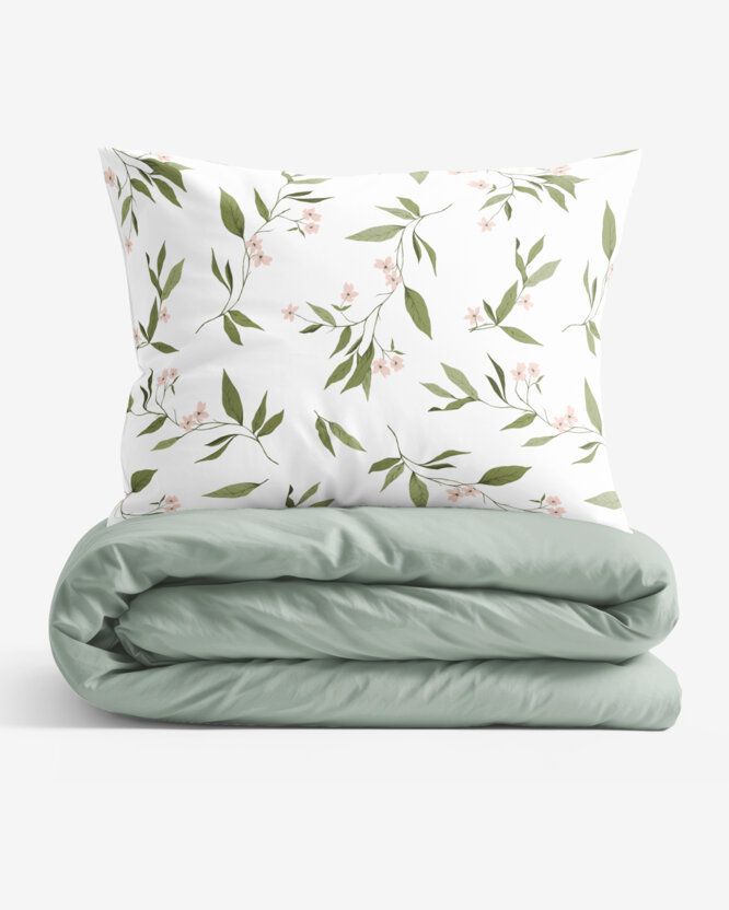 Bettwäsche aus Baumwolle Duo - Duft nach Jasmin mit salbeigrün