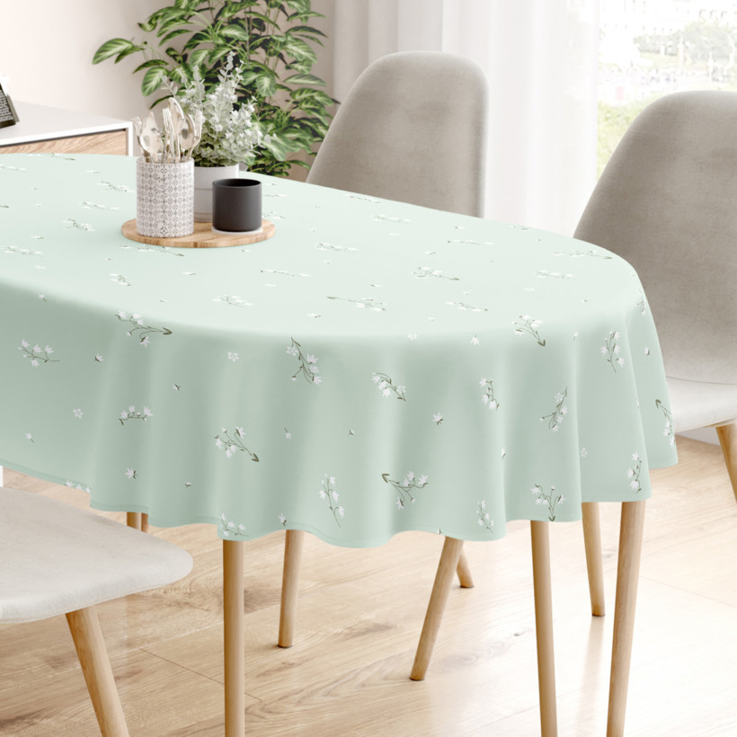 Ovale Tischdecke aus 100% Baumwolle - Maiglöckchen