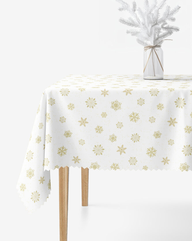 Eckige weihnachtliche Teflon-Tischdecke - Goldene Schneeflocken