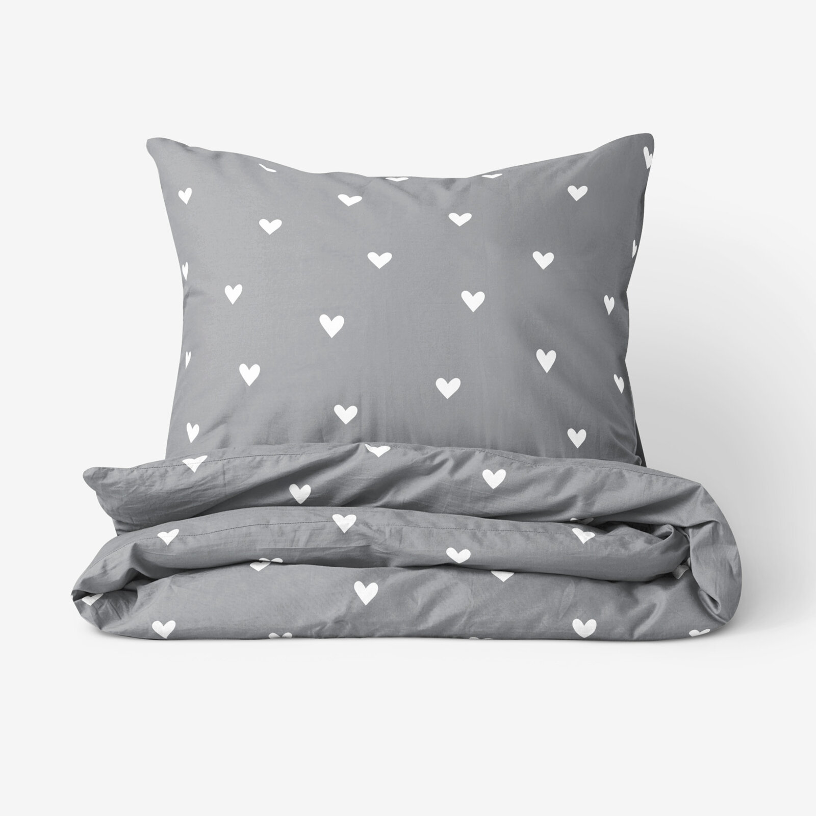Bettwäsche aus Baumwolle - Herzchen auf Grau