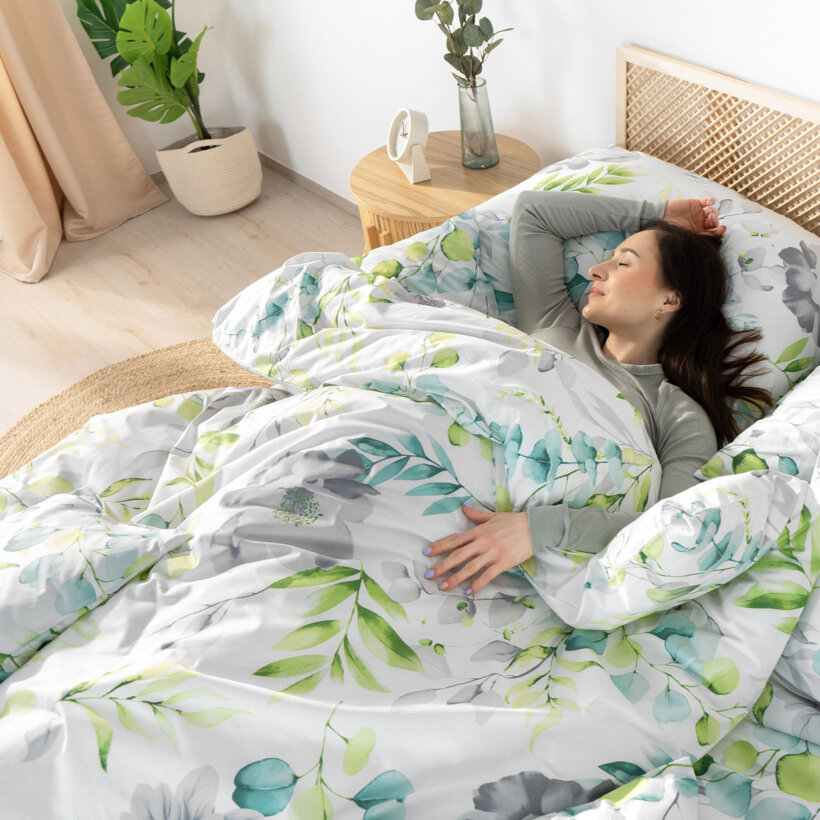 Bettwäsche aus Baumwolle Deluxe - Eukalyptus mit Blumen