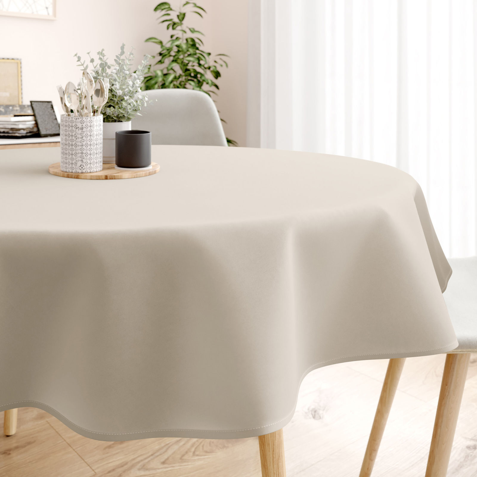 Runde Tischdecke 100% Baumwolle - latte