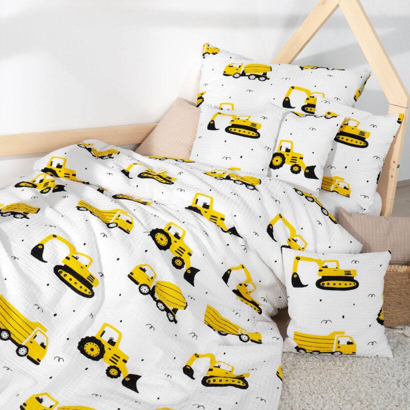 Kinder - Seersucker Bettwäsche - Bagger und Baufahrzeuge