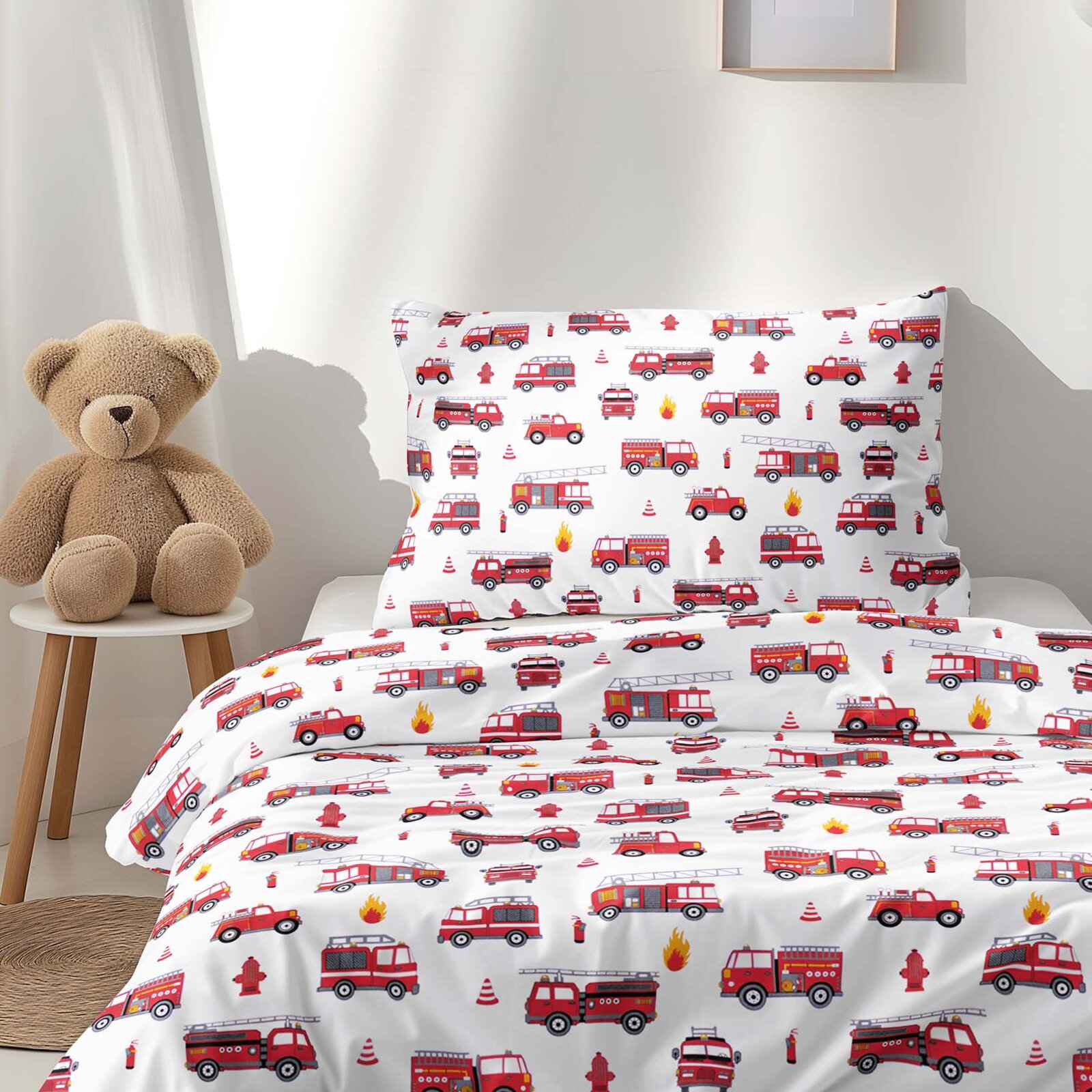 Kinder - Bettwäsche aus Baumwolle - Feuerwehrfahrzeuge