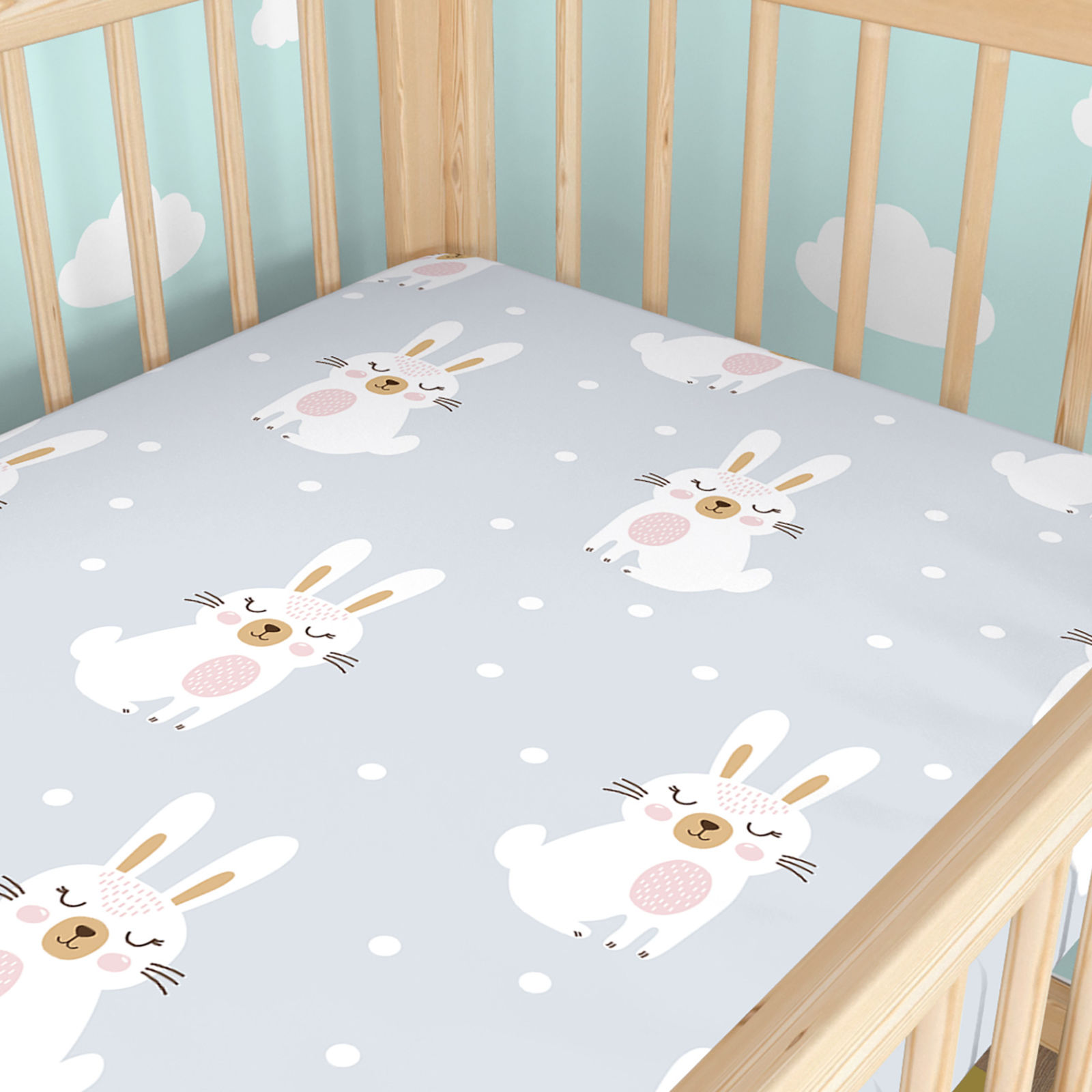 Spannbetttuch aus Baumwolle für Babybetten - verträumte Kaninchen