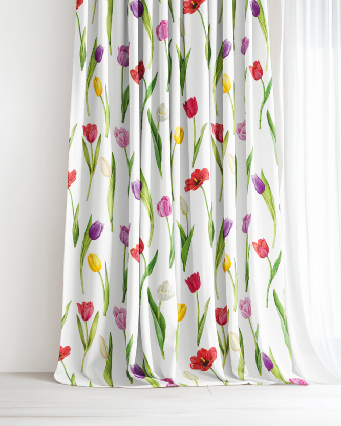 Dekorativer Vorhang – Bunte Tulpen