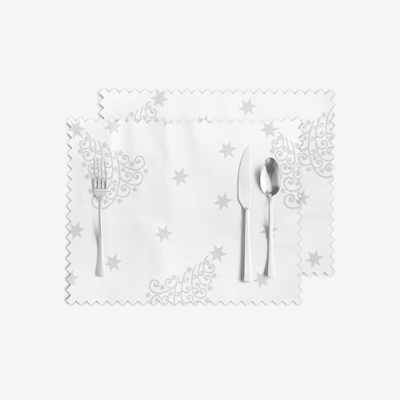 Weihnachtliches Tischset Teflon - Silberne Tannenbäume und Sterne - 2 Stück