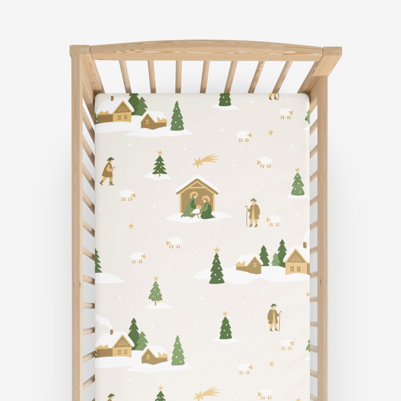 Weihnachtliches Spannbetttuch aus Baumwolle für Babybetten - Weihnachtslieder