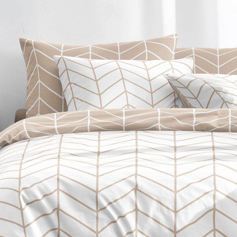 Bettwäsche aus Baumwolle - Weißes und beiges Zickzack