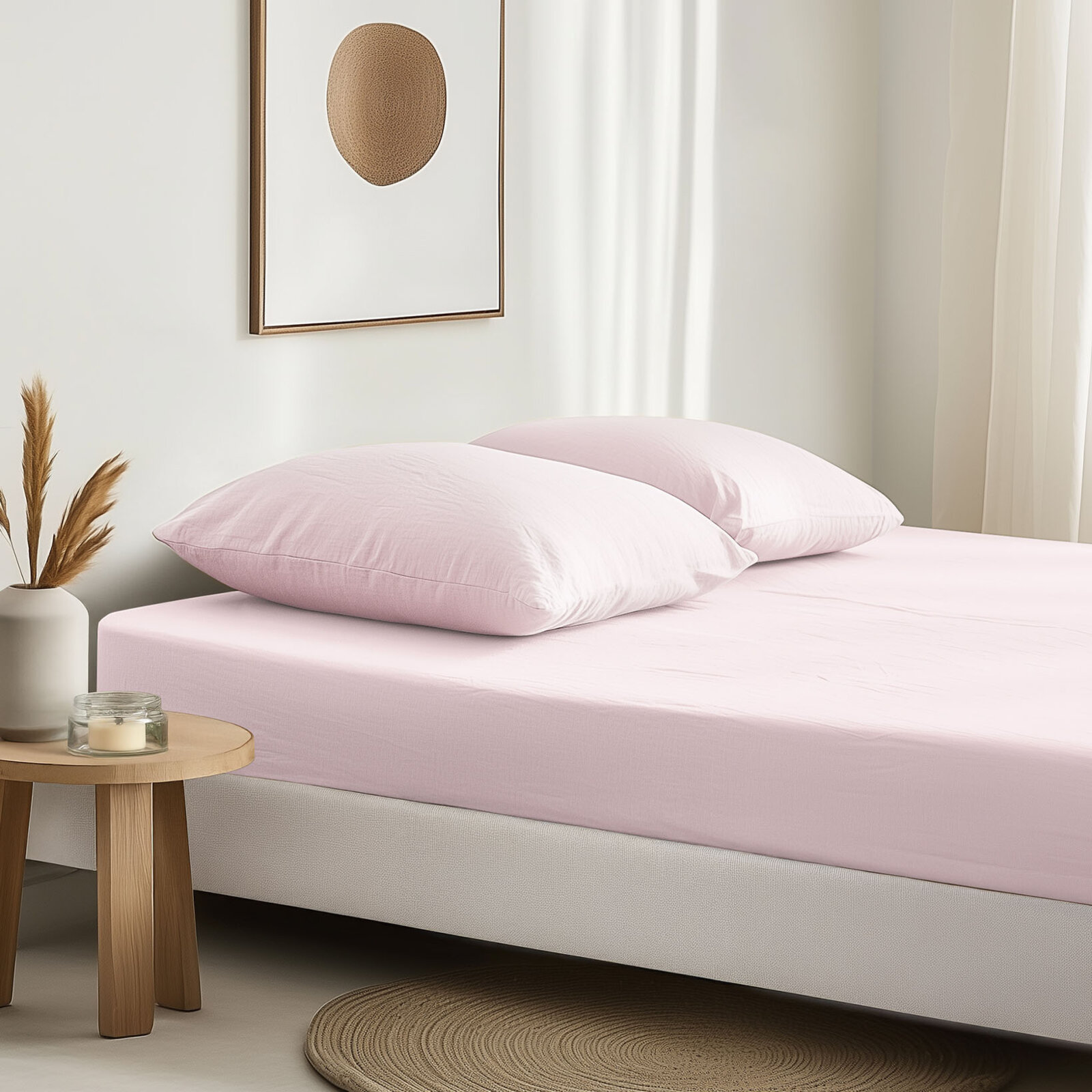 Spannbettlaken aus Leinenmischung - puderrosa