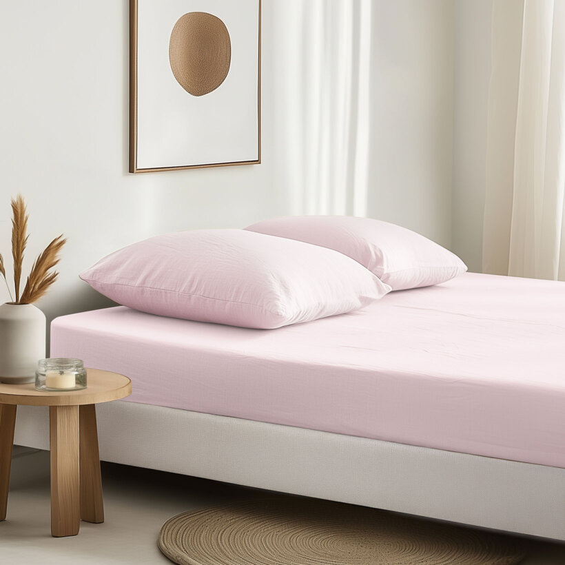 Spannbettlaken aus Leinenmischung - puderrosa