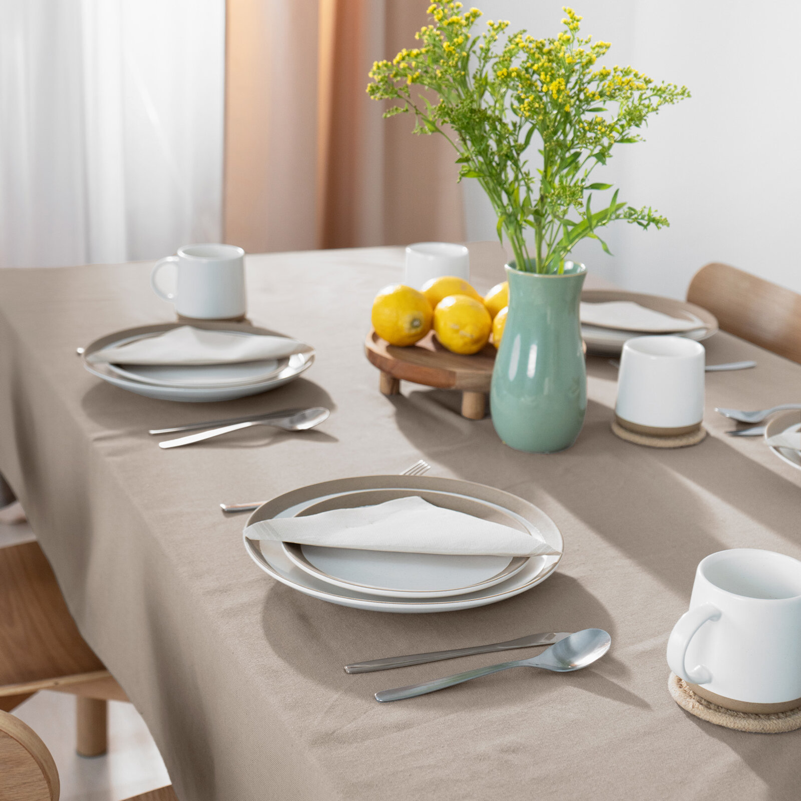 Quadratische Tischdecke aus Leinenmischung - kaffee