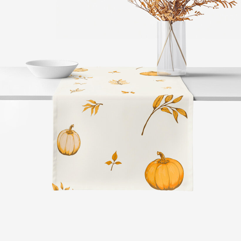 Tischläufer aus 100% Baumwolle - Herbstkürbisse und Blätter