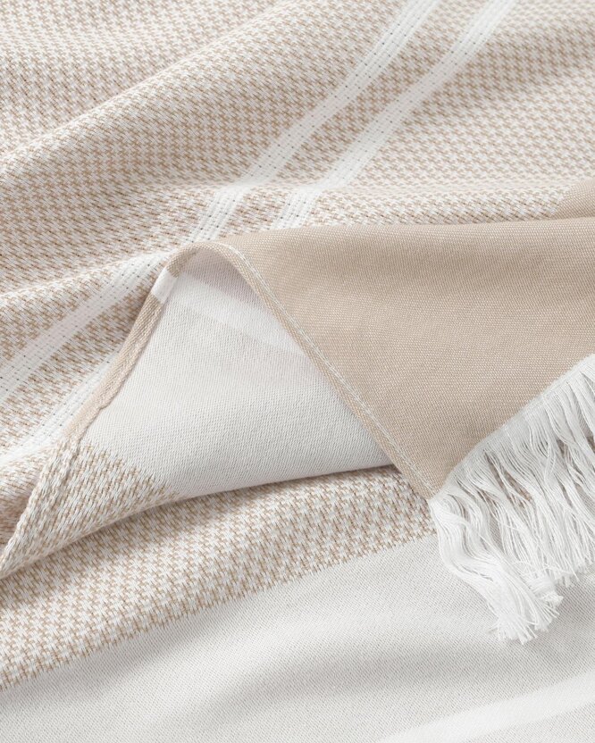 Leichtes Strandtuch - Beige mit weißen Streifen