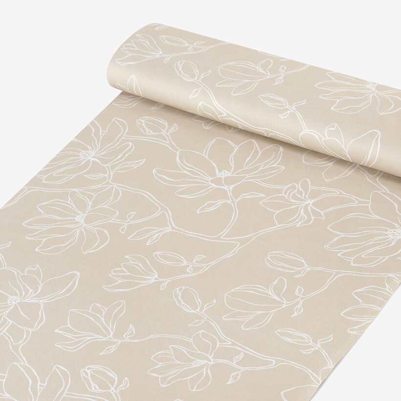 Mako-Satin - Lilien auf Goldbeige