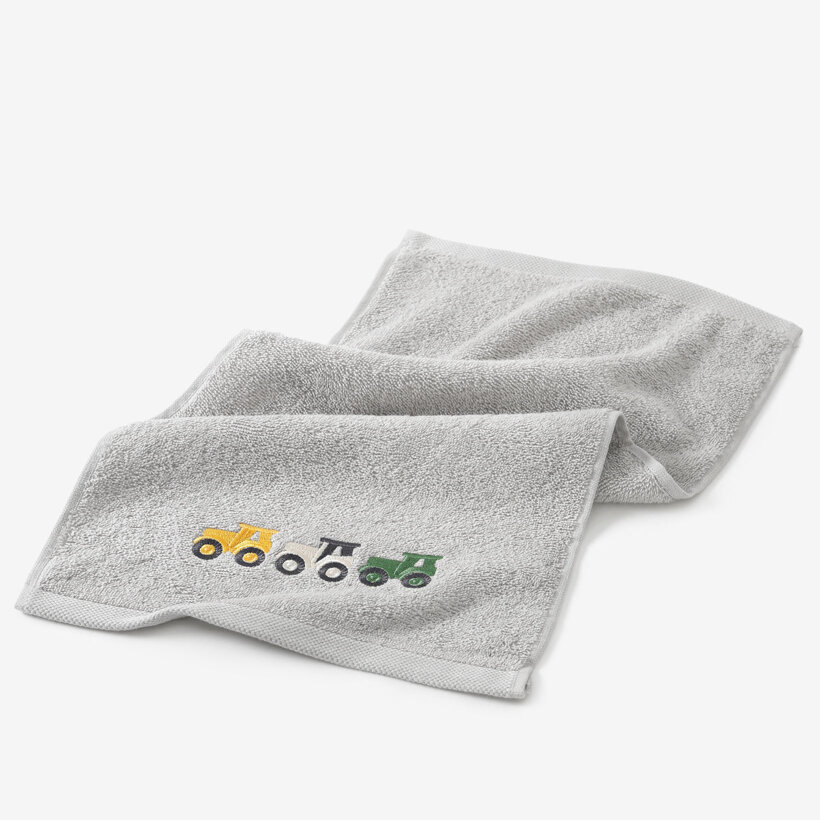 Kinder-Frottierhandtuch - Bunte Traktoren auf Grau