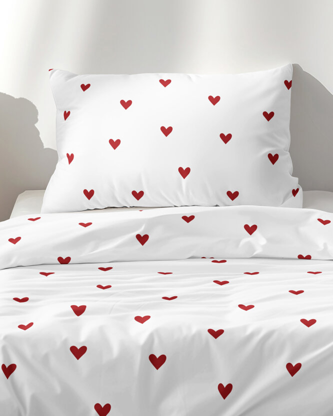 Kinder - Bettwäsche aus Baumwolle - Rote Herzchen auf Weiß