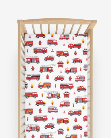 Spannbetttuch aus Baumwolle für Babybetten - Feuerwehrfahrzeuge