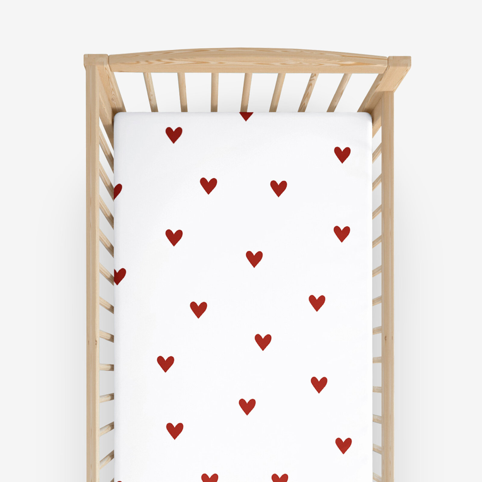 Spannbetttuch aus Baumwolle für Babybetten - Rote Herzchen auf Weiß