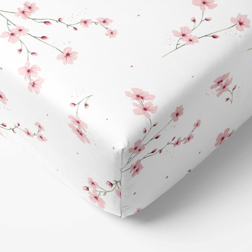 Spannbettlaken aus Baumwolle - Blühende Sakura-Kirschbäume